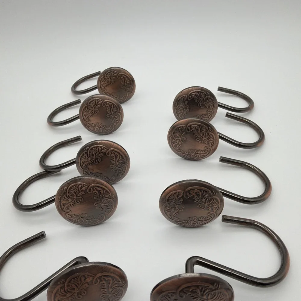 Oil Rubbed Bronze Shower Curtain Rod Hooks, Antique Rings Multicolor *Read*